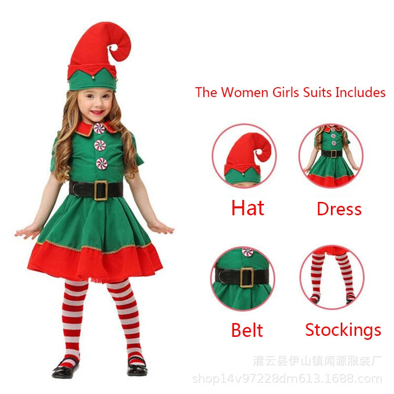 Boys Girls Christmas Costume Festival Santa Clause Green Elf for Baby Kids New Year Children Clothing Set Fancy Xmas Party Dress