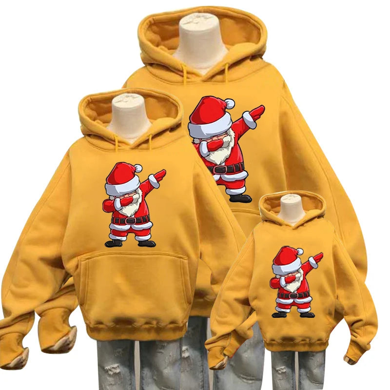 Parent-child Clothing Autumn Winter Hoodies Cute Christmas Santa Print Pullover Sweatshirt For Men And Women And Kids Clothes