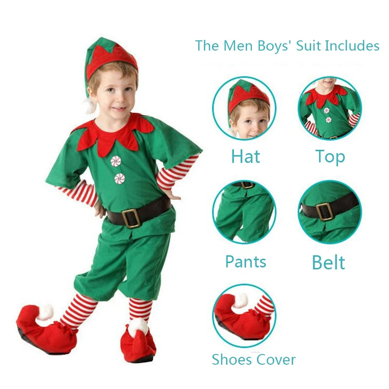 Boys Girls Christmas Costume Festival Santa Clause Green Elf for Baby Kids New Year Children Clothing Set Fancy Xmas Party Dress