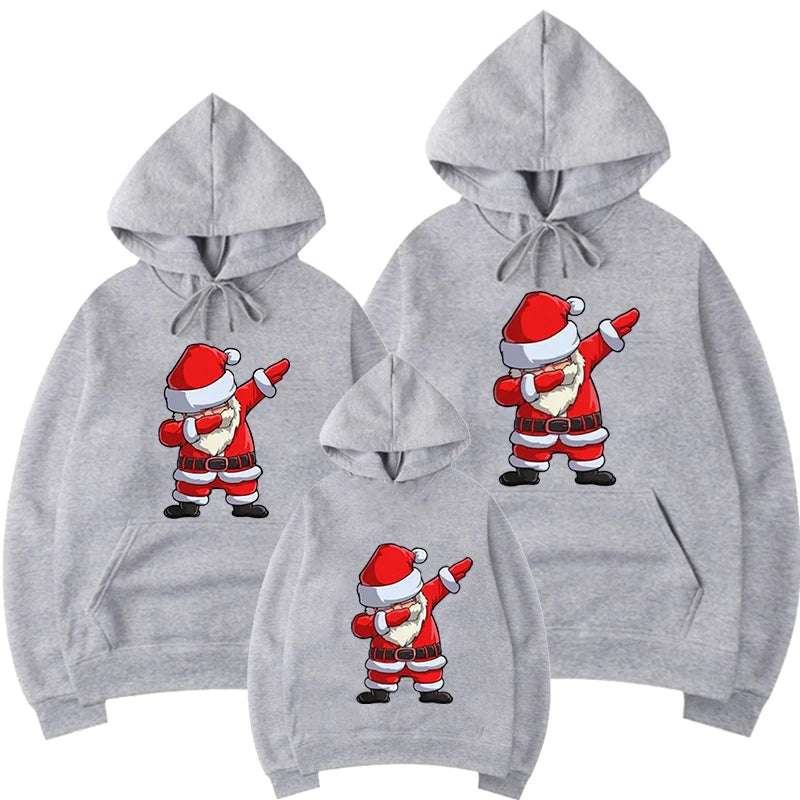 Parent-child Clothing Autumn Winter Hoodies Cute Christmas Santa Print Pullover Sweatshirt For Men And Women And Kids Clothes