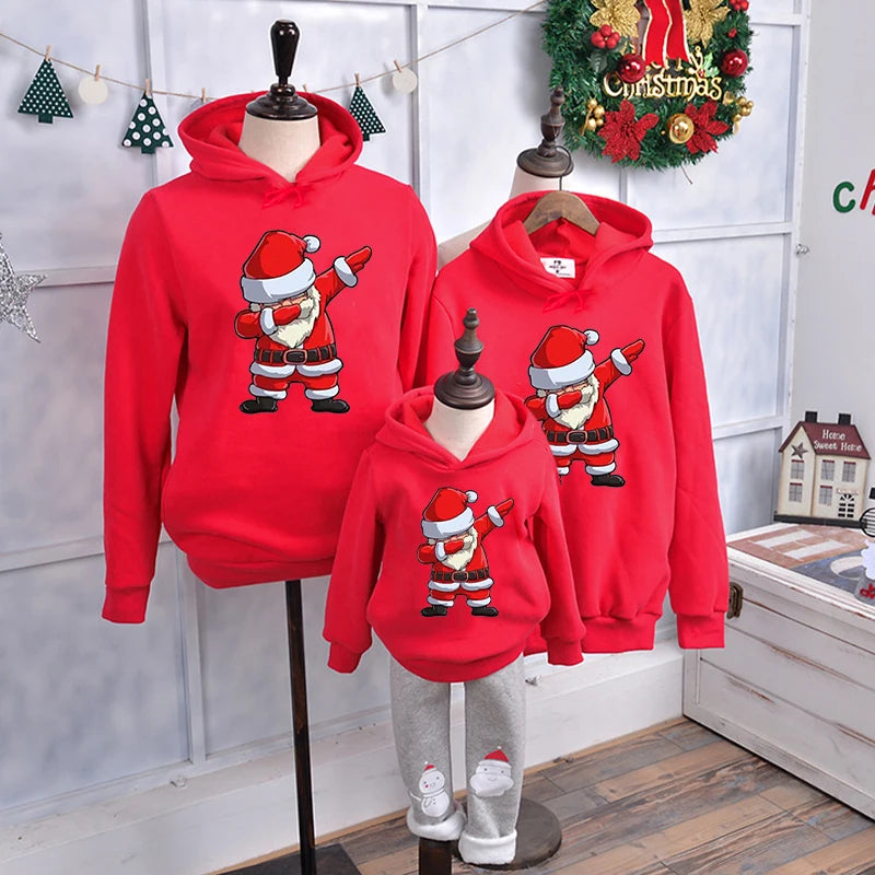 Parent-child Clothing Autumn Winter Hoodies Cute Christmas Santa Print Pullover Sweatshirt For Men And Women And Kids Clothes